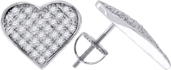 925 Sterling Silver Womens Cubic Zirconia Heart Stud Earrings