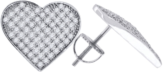 925 Sterling Silver Womens Cubic Zirconia Heart Stud Earrings
