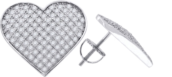 925 Sterling Silver Womens Cubic Zirconia Heart Stud Earrings