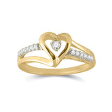 10kt Yellow Gold Womens Round Diamond Heart Ring 1/8 Cttw
