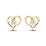 10kt Yellow Gold Womens Round Diamond Heart Earrings 1/6 Cttw