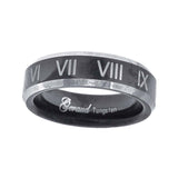Tungsten Black & White Polished Roman Numbers Mens Comfort-fit 4mm Size-7 Wedding Band