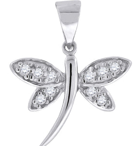 925 Sterling Silver Womens Cubic Zirconia Dragonfly Charm Pendant