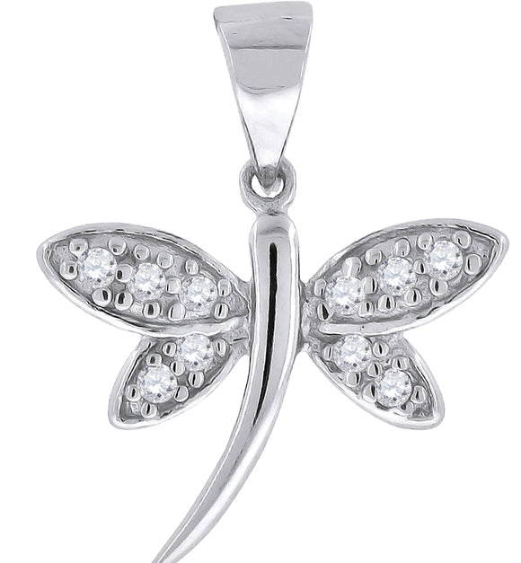 925 Sterling Silver Womens Cubic Zirconia Dragonfly Charm Pendant