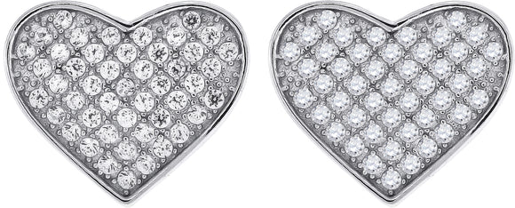 925 Sterling Silver Womens Cubic Zirconia Heart Stud Earrings