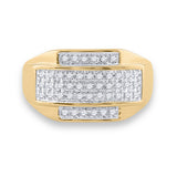 10kt Yellow Gold Mens Round Diamond Rectangle Cluster Ring 1/3 Cttw