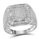 10kt White Gold Mens Round Diamond Square Cluster Ring 1/3 Cttw