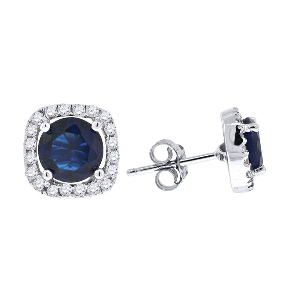 925 Sterling Silver Womens Blue Cubic Zirconia Square Stud Earrings