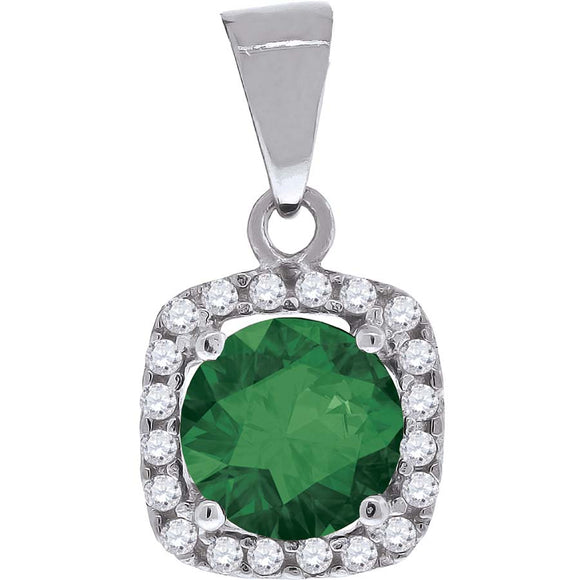 925 Sterling Silver Womens Green Cubic Zirconia Fashion Square Charm Pendant
