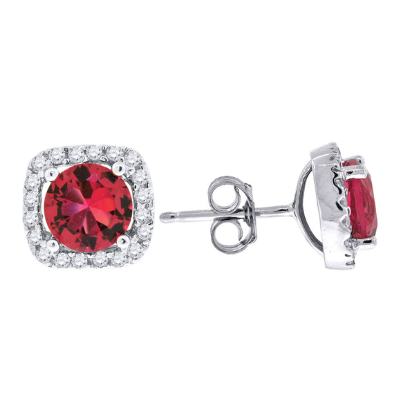 925 Sterling Silver Womens Red Cubic Zirconia Square Stud Earrings