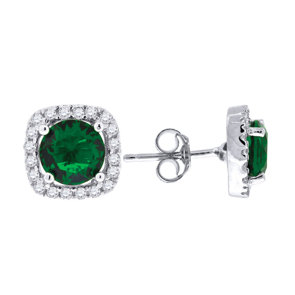 925 Sterling Silver Womens Green Cubic Zirconia Square Stud Earrings
