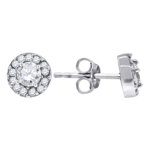 925 Sterling Silver Womens Cubic Zirconia Round Halo Stud Earrings