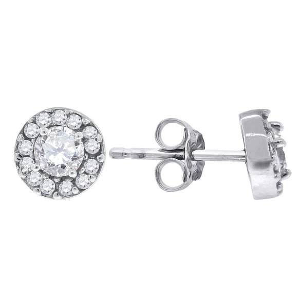 925 Sterling Silver Womens Cubic Zirconia Round Halo Stud Earrings