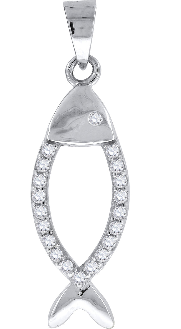 925 Sterling Silver Unisex Cubic Zirconia Fish Charm Pendant