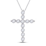 14kt White Gold Womens Round Diamond Cross Pendant 1/4 Cttw