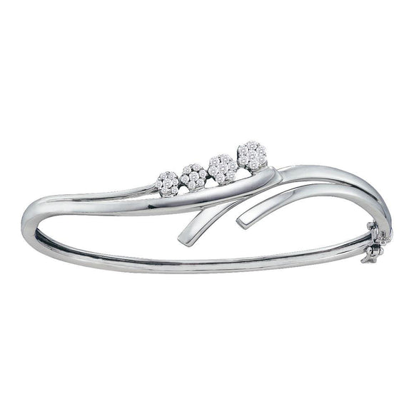 14kt White Gold Womens Round Diamond Graduated Cluster Bangle Bracelet 1/2 Cttw