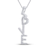 10kt White Gold Womens Round Diamond Cascading Love Heart Pendant 1/5 Cttw