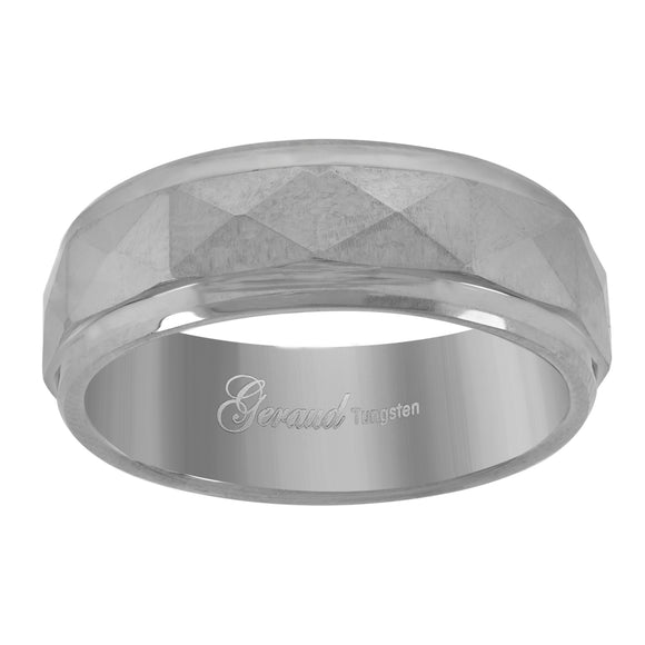 Tungsten Polished Multi-facet Mens Comfort-fit 8mm Size-7 Wedding Band