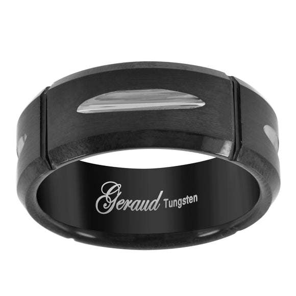 Tungsten Black Diamond-cut Mens Comfort-fit 8mm Size-8 Wedding Anniversary Band