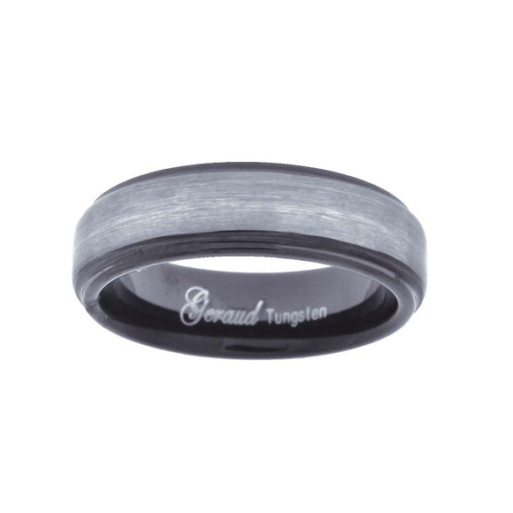 Tungsten Black & White Brushed Center Mens Comfort-fit 4mm Size-7 Wedding Band