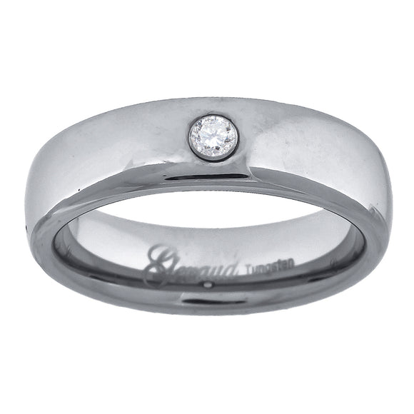 Tungsten CZ Polished Dome Mens Comfort-fit 8mm Size-7 Wedding Anniversary Band