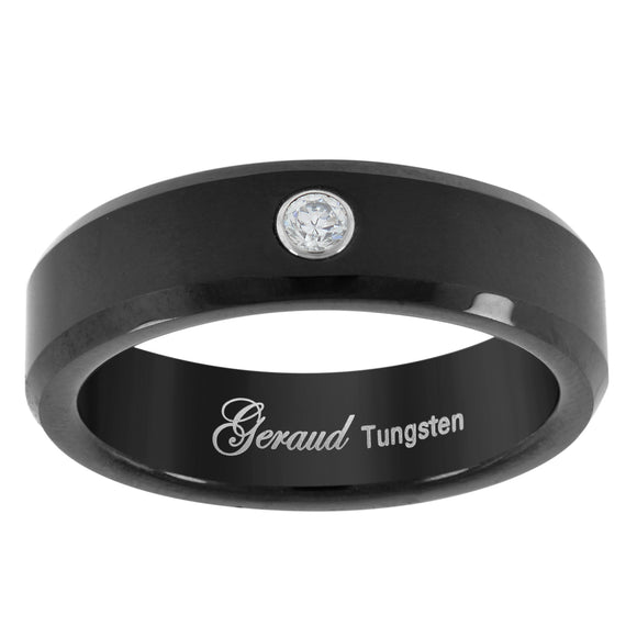 Tungsten CZ Black Mens Comfort-fit 6mm Size-7 Wedding Anniversary Band
