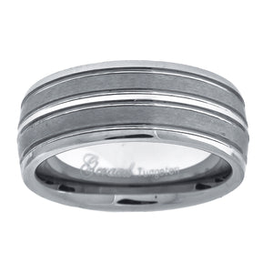 Tungsten Center Groove Brushed Dome Mens Comfort-fit 8mm Size-7 Wedding Anniversary Band