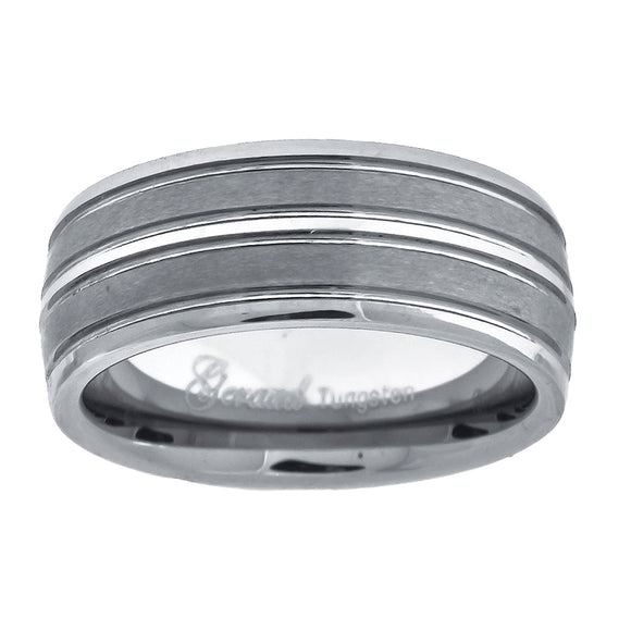 Tungsten Center Groove Brushed Dome Mens Comfort-fit 8mm Size-7 Wedding Anniversary Band