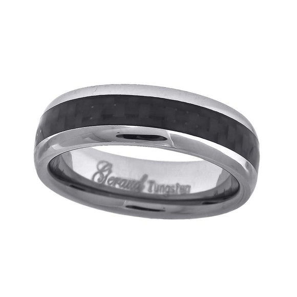 Tungsten Black Carbon Fiber Inlay Dome Mens Comfort-fit 6mm Size-7 Wedding Anniversary Band