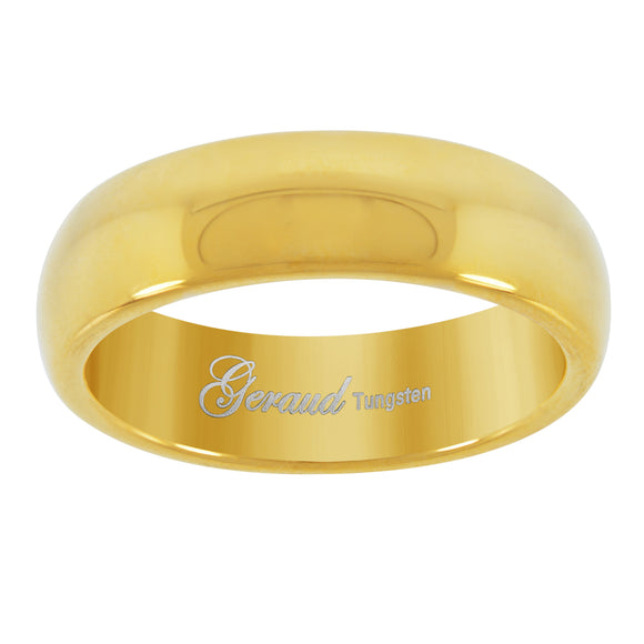 Tungsten Polished Gold-tone Dome Mens Comfort-fit 6mm Size-7 Wedding Band