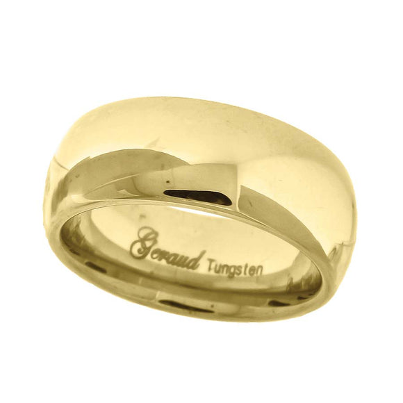 Tungsten Polished Gold-tone Dome Mens Comfort-fit 8mm Size-7 Wedding Band