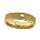 Tungsten Yellow-tone CZ Center Brushed Step Edges Mens Comfort-fit 6mm Size-10.5 Wedding Band