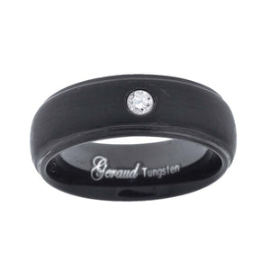 Tungsten Black CZ Step Edges Mens Comfort-fit 6mm Size-7 Wedding Anniversary Band