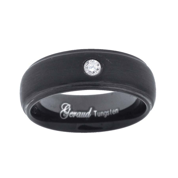 Tungsten Black CZ Step Edges Mens Comfort-fit 6mm Size-7 Wedding Anniversary Band