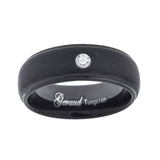 Tungsten Black CZ Step Edges Mens Comfort-fit 6mm Size-7 Wedding Anniversary Band