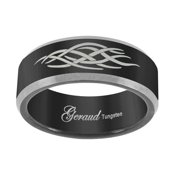 Tungsten Black Center Celtic Design Comfort-fit 8mm Size-7 Wedding Band