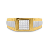 14kt Two-tone Gold Mens Princess Diamond Ribbed Cluster Ring 1/4 Cttw