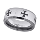 Tungsten Laser Engraved Black Knight Cross Beveled Edges Mens Comfort-fit 8mm Size-13 Wedding Band