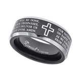 Tungsten Black Christian Cross with Prayer Beveled Edges Mens Comfort-fit 8mm Size-10 Wedding Band