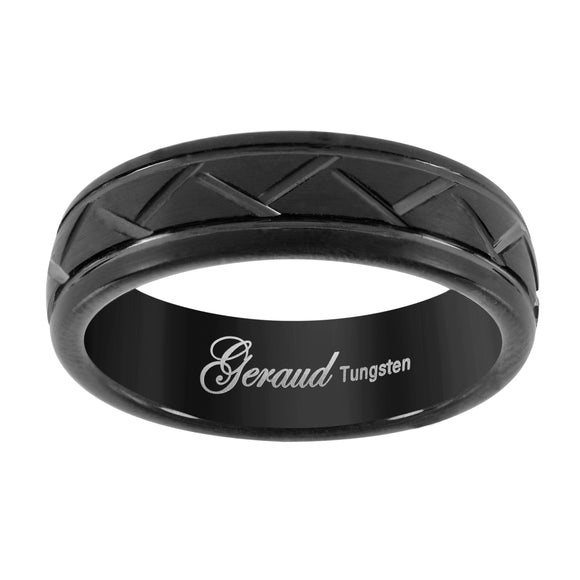 Tungsten Black Diagonal Cut Grooves Mens Comfort-fit 6mm Sizes 7 Wedding Band