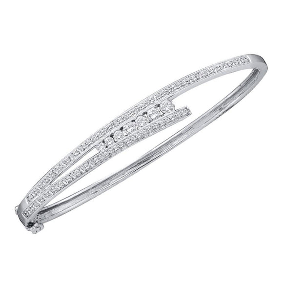 14kt White Gold Womens Round Diamond Graduated Bangle Bracelet 1 Cttw