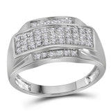 10kt White Gold Mens Round Pave-set Diamond Rectangle Cluster Ring 1/3 Cttw