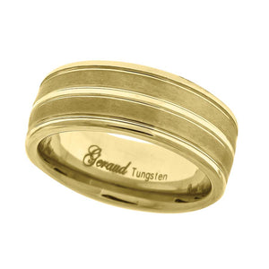 Tungsten Yellow-tone Center Groove Brushed Dome Mens Comfort-fit 8mm Size-8 Anniversary Band