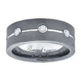 Tungsten Grooved Triple CZ Mens Comfort-fit 8mm Size-12 Wedding Band