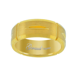 Tungsten Yellow-tone Diamond-cut Mens Comfort-fit 8mm Size-8 Wedding Anniversary Band