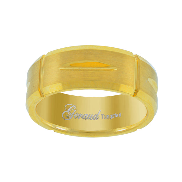 Tungsten Yellow-tone Diamond-cut Mens Comfort-fit 8mm Size-8 Wedding Anniversary Band