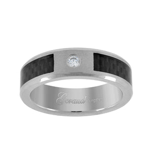 Tungsten CZ Black Carbon Fiber Inlay Mens Comfort-fit 6mm Size-7 Wedding Anniversary Band
