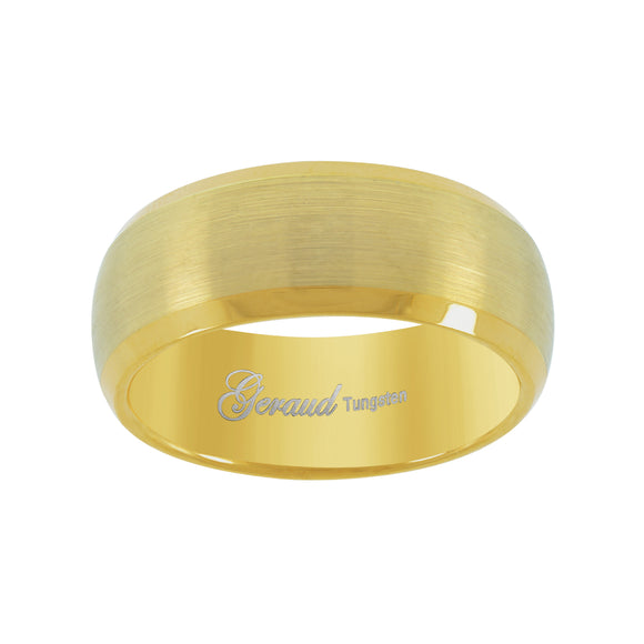 Tungsten Center Brushed Gold-tone Dome Mens Comfort-fit 8mm Size-8 Wedding Band