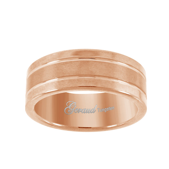 Tungsten Mens Center Brushed with Two Grooves Comfort-fit 8mm Size-7 Wedding Band
