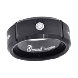 Tungsten Black Multi Grooves CZ Inlay Mens Comfort-fit 8mm Size-9 Wedding Band